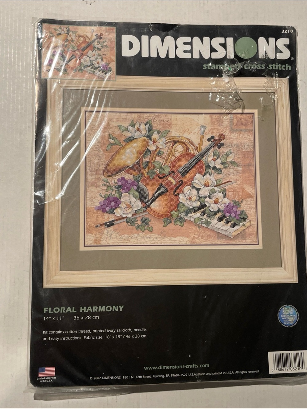 Dimensions Floral Harmony Stamped Cross Stitch Kit 3210 Unopened Violin